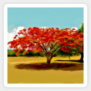 Blooming Red Flamboyan Tree Sticker